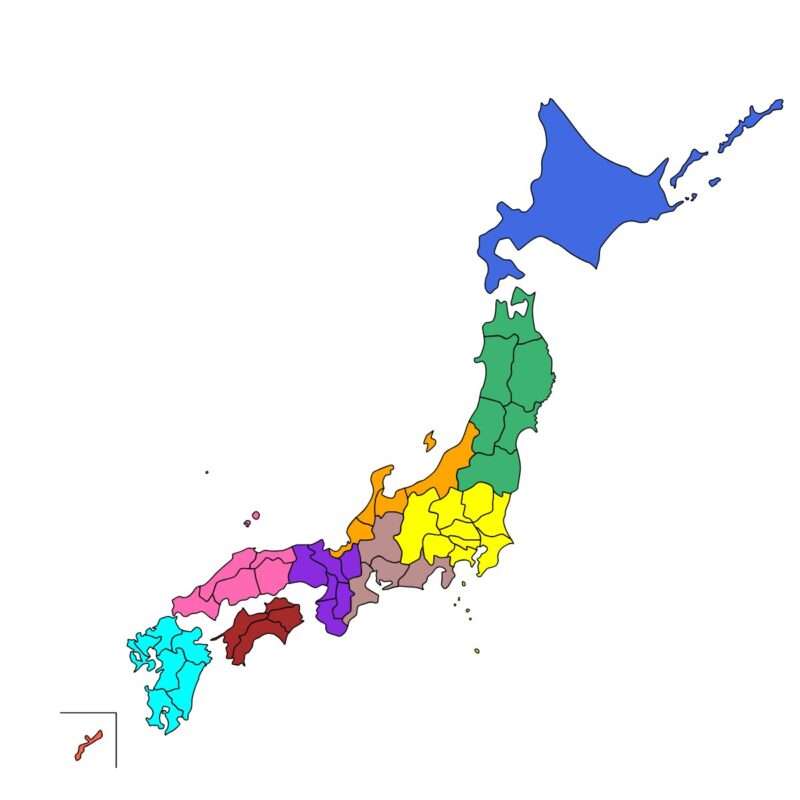 国土地理院の各地方エリア（地方測量部・支所の管轄）