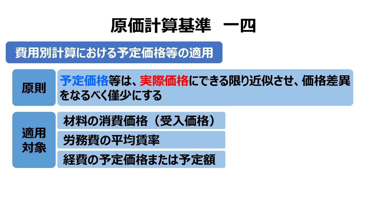 原価計算基準 一四 費用別計算における予定価格等の適用